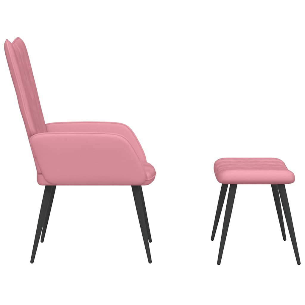 Cadeira de descanso com banco veludo rosa