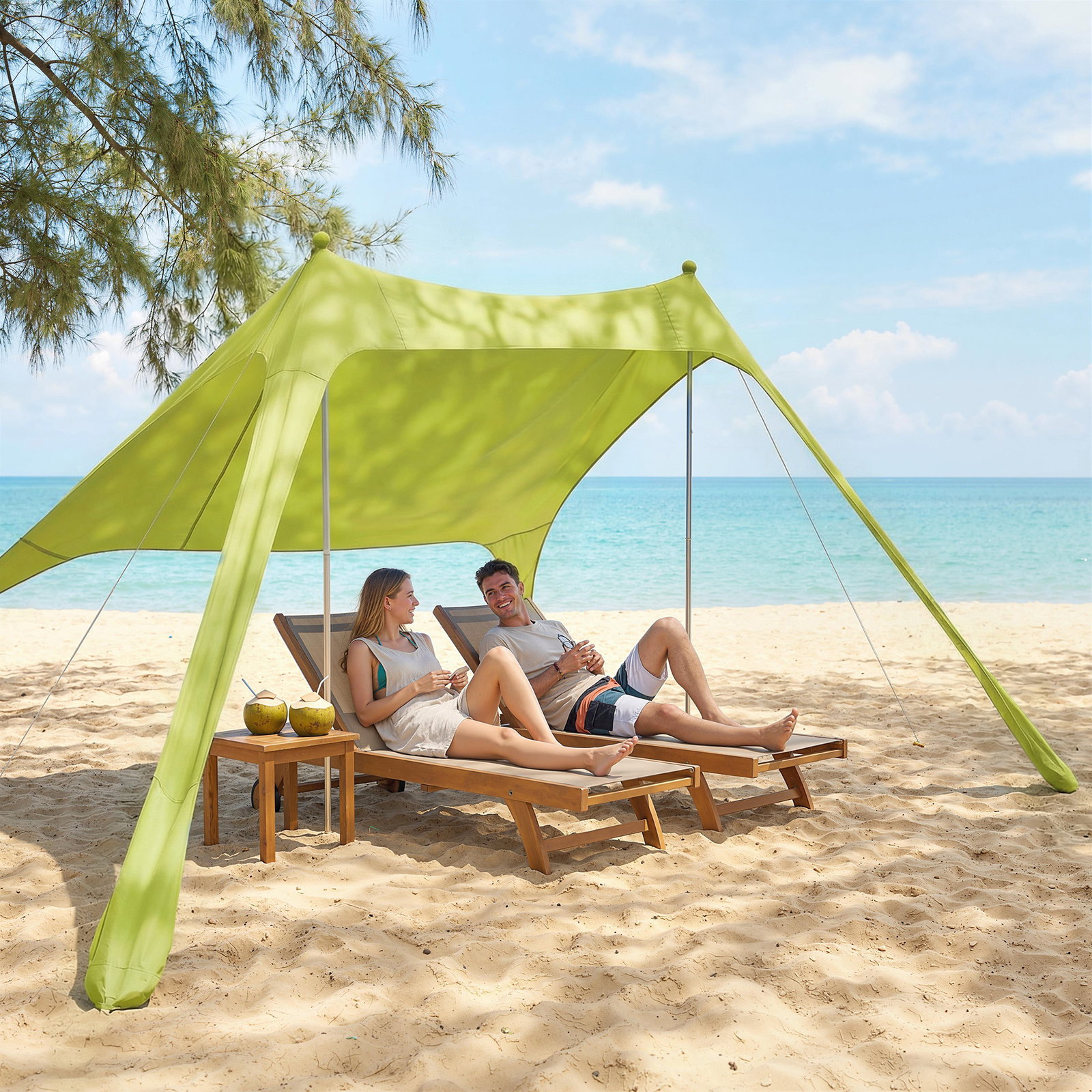 Tenda de praia dobrável com tapete upf50+ postes de alumínio pá estacas e bolsa de transporte 208x200 cm verde