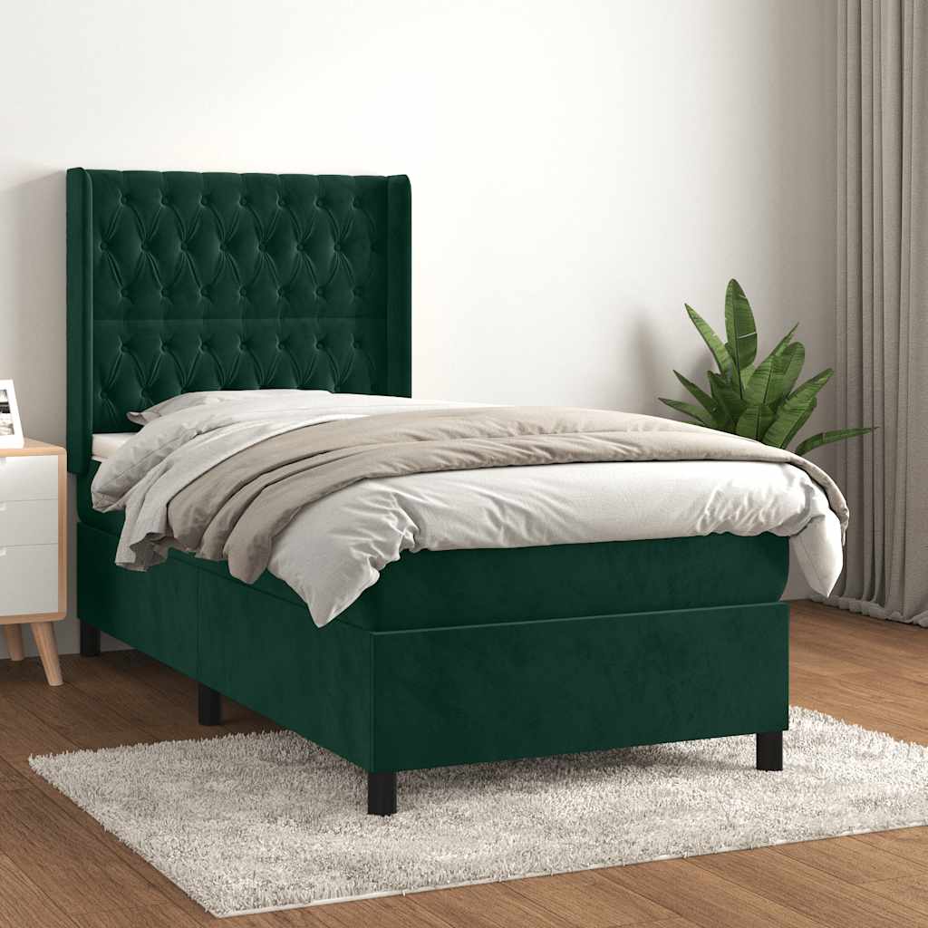 Cama com molas/colchão 80x200 cm veludo verde-escuro