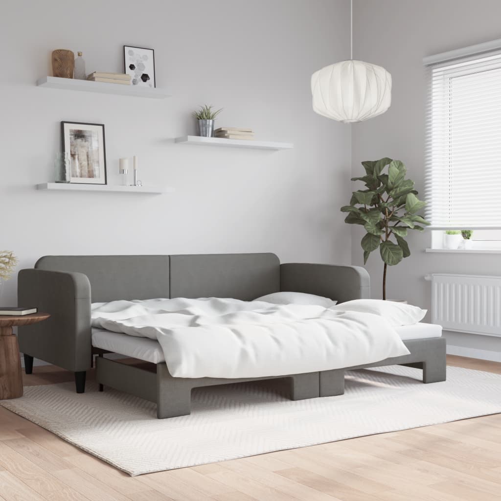 Sofá-cama com gavetão 90x200 cm tecido cinzento-escuro