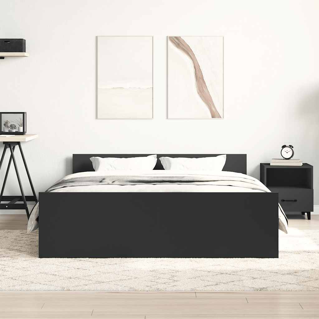 Estrutura cama c/ painéis de cabeceira e pés 140x200 cm preto