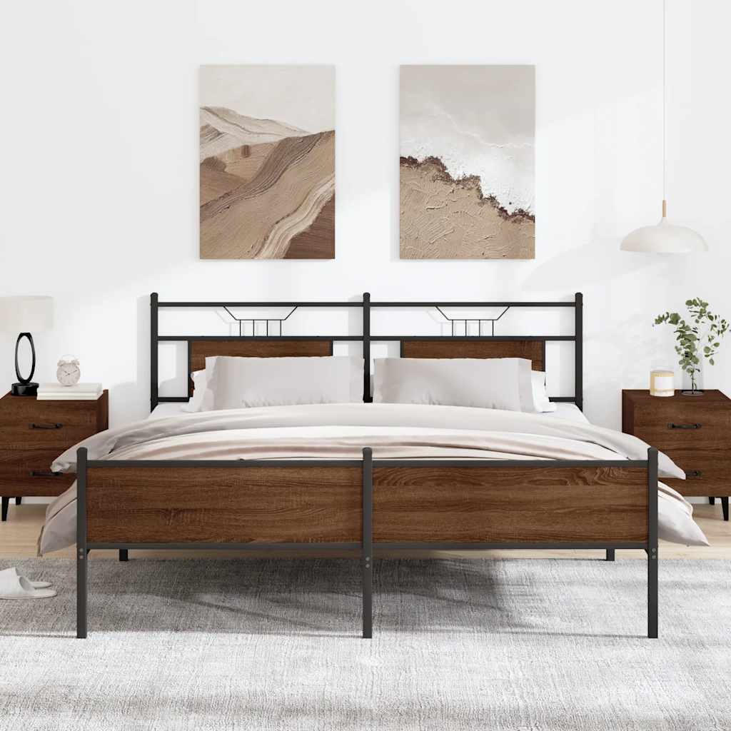 Estrutura cama sem colchão 180x200 cm metal carvalho castanho