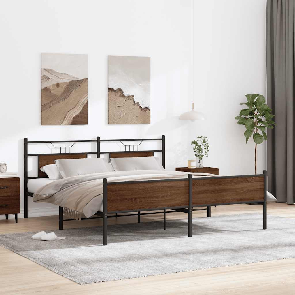 Estrutura cama sem colchão 180x200 cm metal carvalho castanho