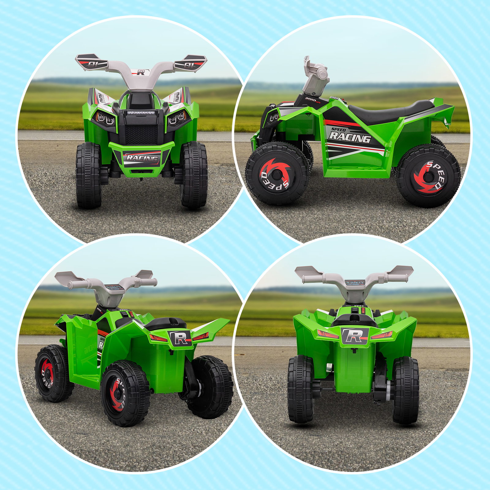 Quadriciclo elétrico para crianças veículo elétrico a bateria de 6v com velocidade de 2,5 km/h 70x41,5x48,5 cm verde