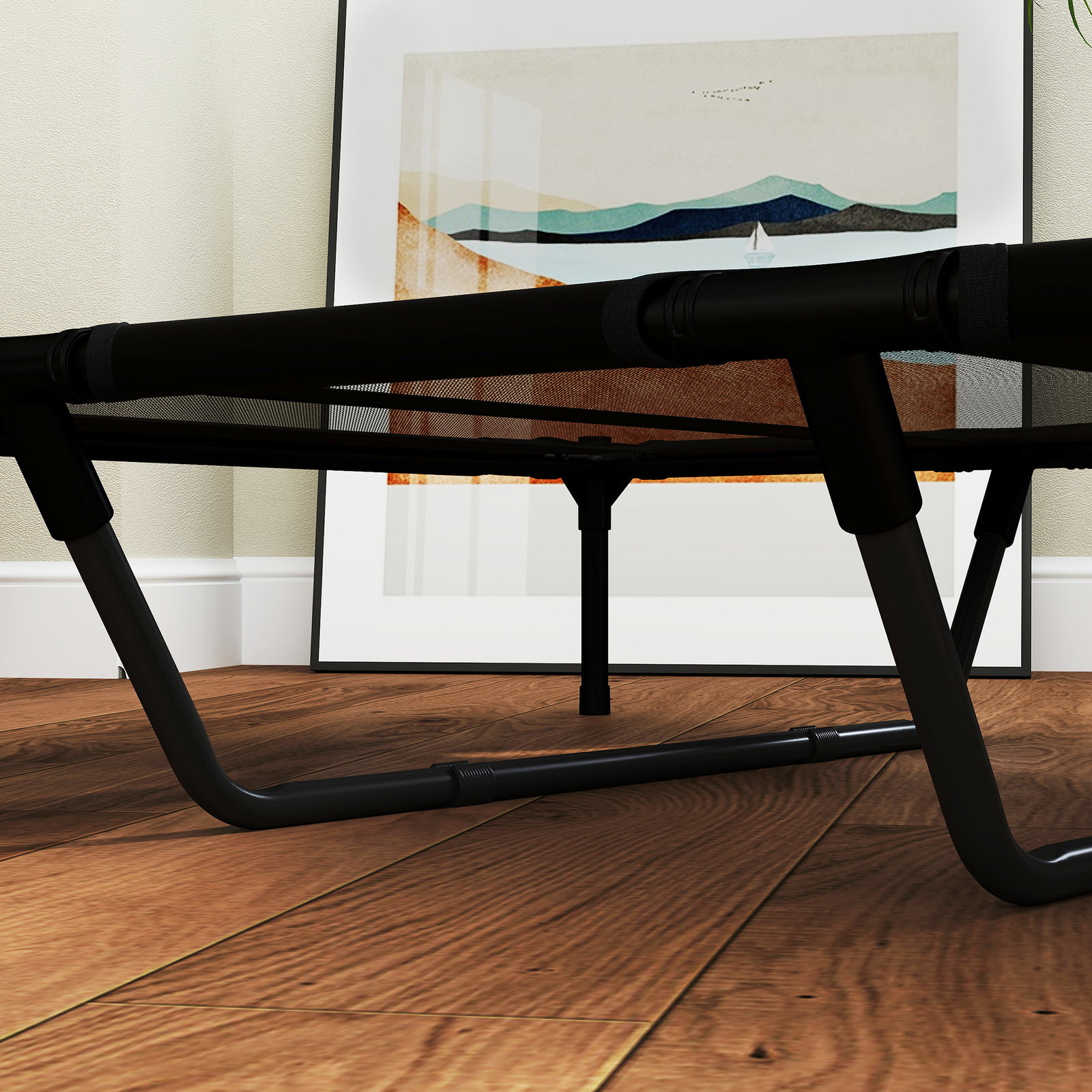 Cama elevada para cães com tecido transpirável para dormir relaxar cama para animais de estimação 122x92x23 cm preto