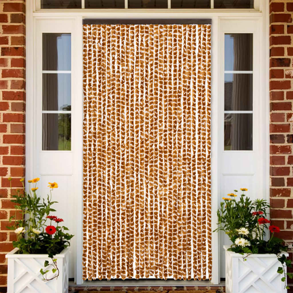 Cortina anti-insetos 118x220 cm chenille ocre e branco