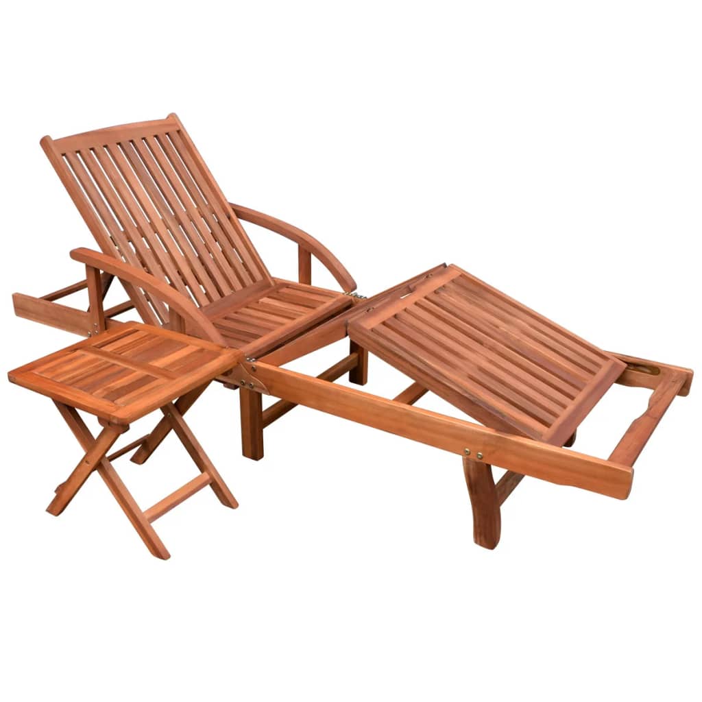 Espreguiçadeira com mesa madeira acácia maciça