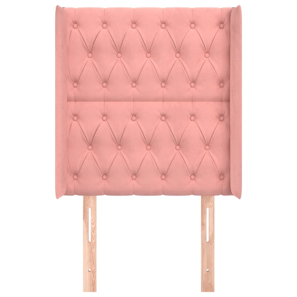 Cabeceira de cama c/ abas veludo 83x16x118/128 cm rosa