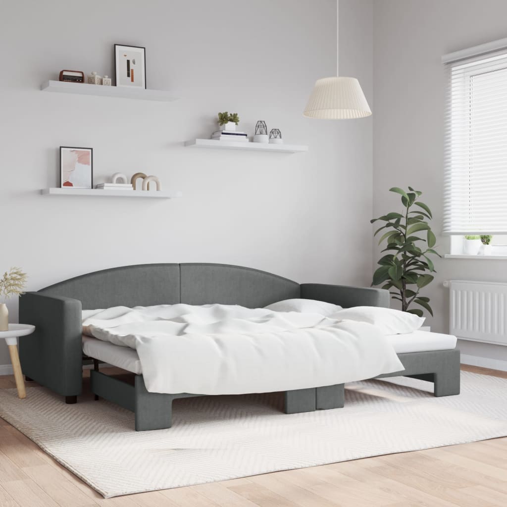 Sofá-cama com gavetão 90x200 cm tecido cinzento-escuro