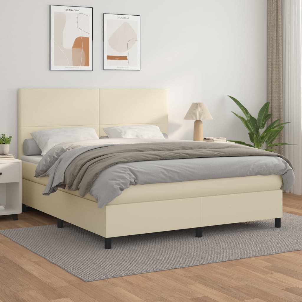 Cama com molas/colchão 180x200 cm couro artificial cor creme