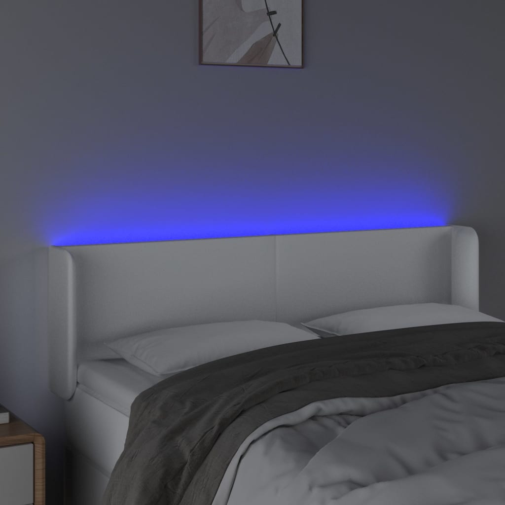 Cabeceira de cama c/ LED couro artificial 147x16x78/88cm branco