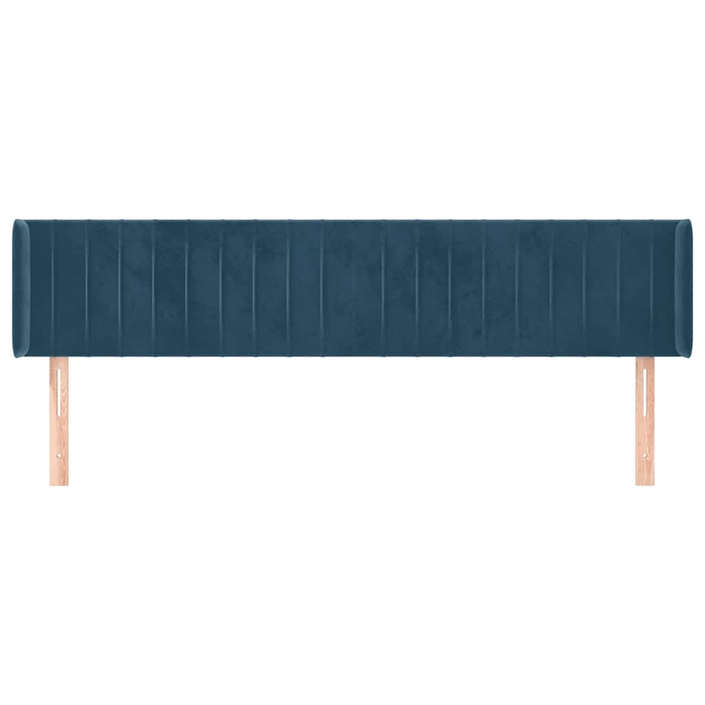 Cabeceira de cama c/ abas veludo 163x16x78/88cm azul-escuro