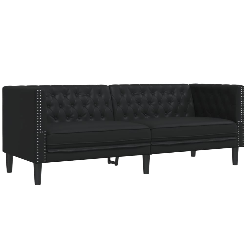 2 Pcs conjunto de sofás chesterfield couro artificial preto