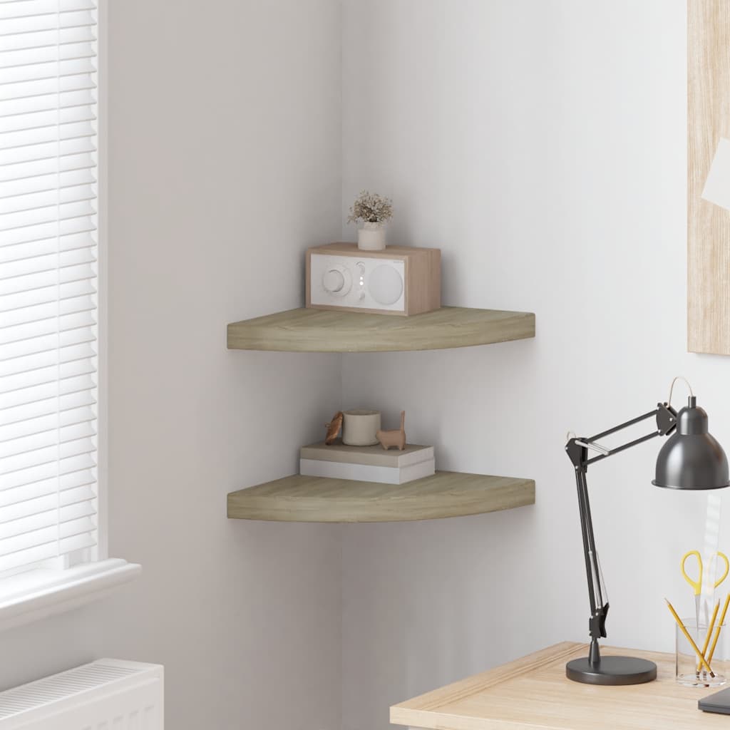 Prateleiras canto suspensas 2 pcs 35x35x3,8cm MDF cor carvalho