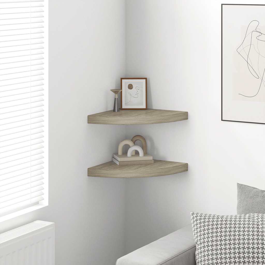 Prateleiras canto suspensas 2 pcs 35x35x3,8cm MDF cor carvalho
