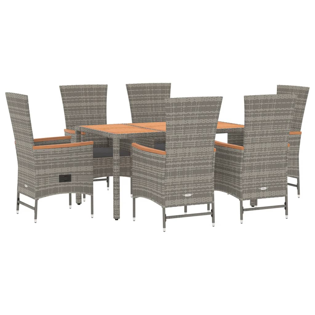 7 Pcs conjunto de jantar p/ jardim c/ almofadões vime PE cinza