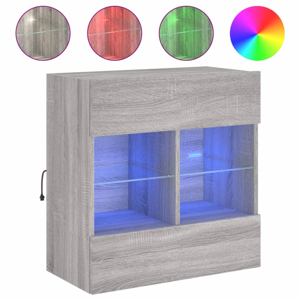 Móvel de parede p/ TV c/ luzes LED 58,5x30x60,5 cm cinza sonoma