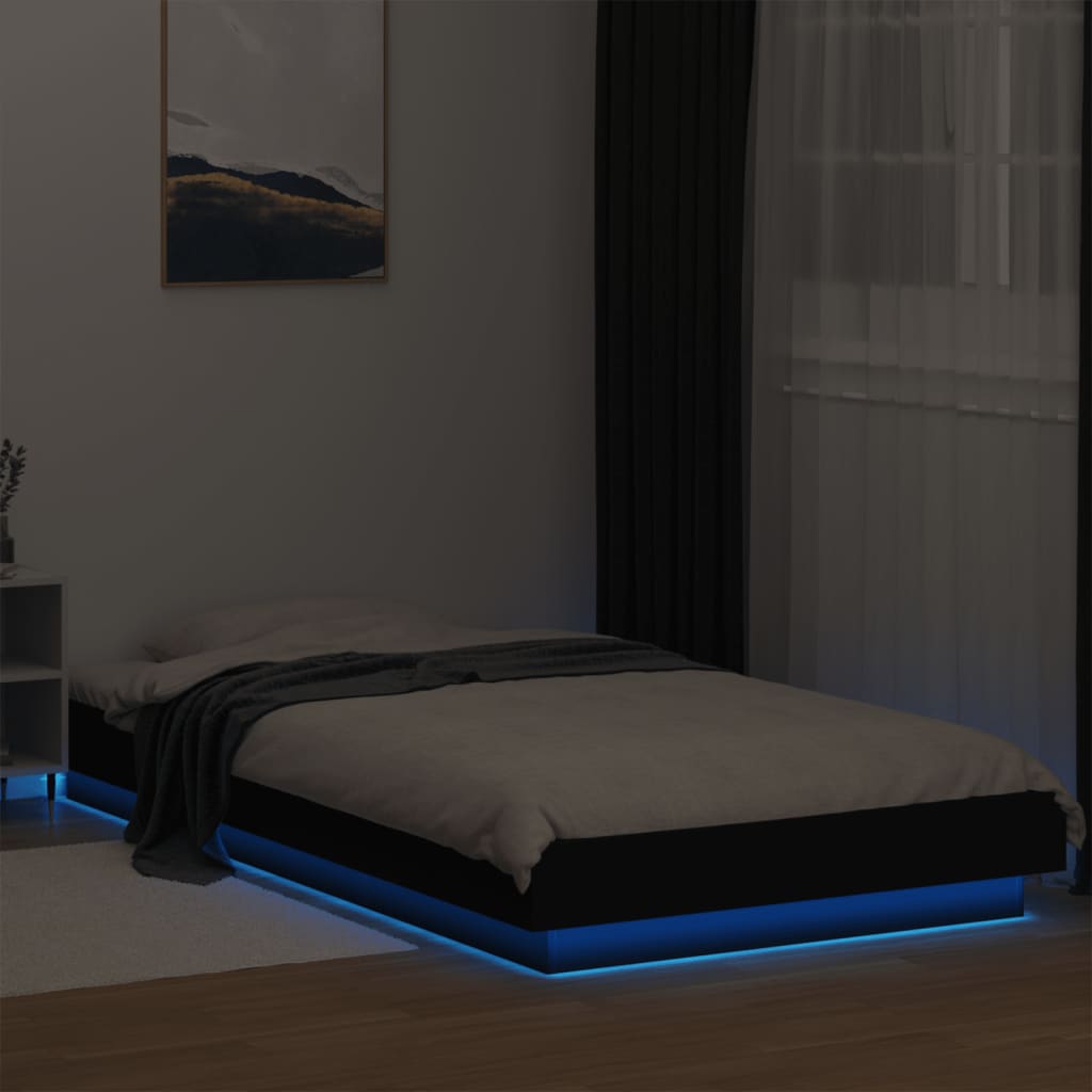 Estrutura cama c/ luzes LED 75x190cm derivados de madeira preto