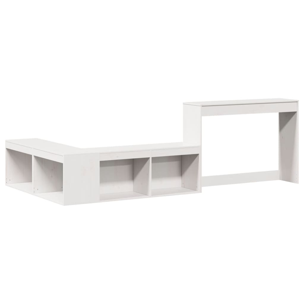 Mesa de cabeceira com secretária branca 232x122x75 cm madeira maciça pinho