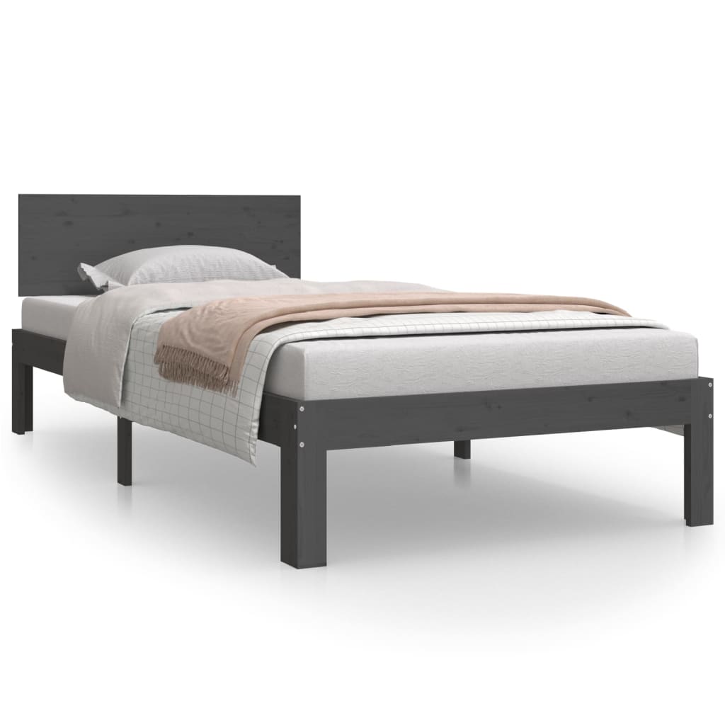 Estrutura de cama 90x200 cm pinho maciço cinzento