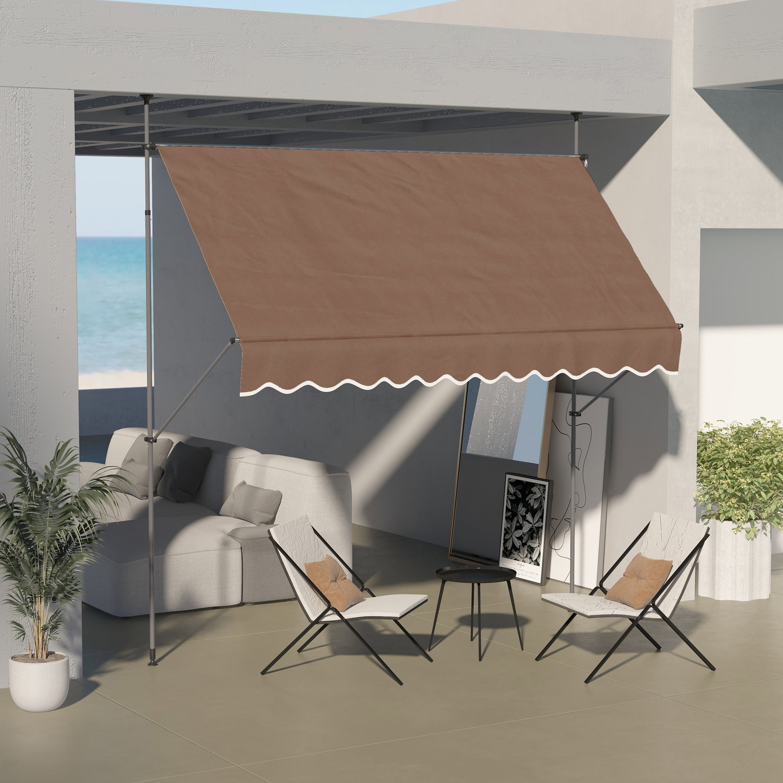 Toldo manual retrátil com manivela 300x120x210-300 cm com altura ajustável impermeável para jardim varanda marrom