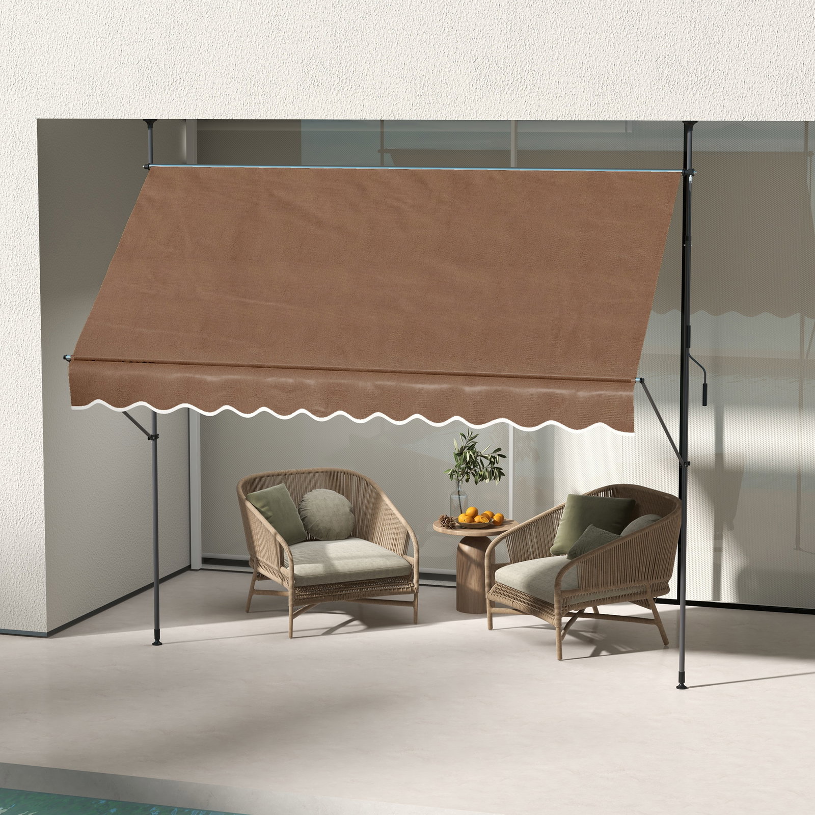 Toldo manual retrátil com manivela 300x120x210-300 cm com altura ajustável impermeável para jardim varanda marrom