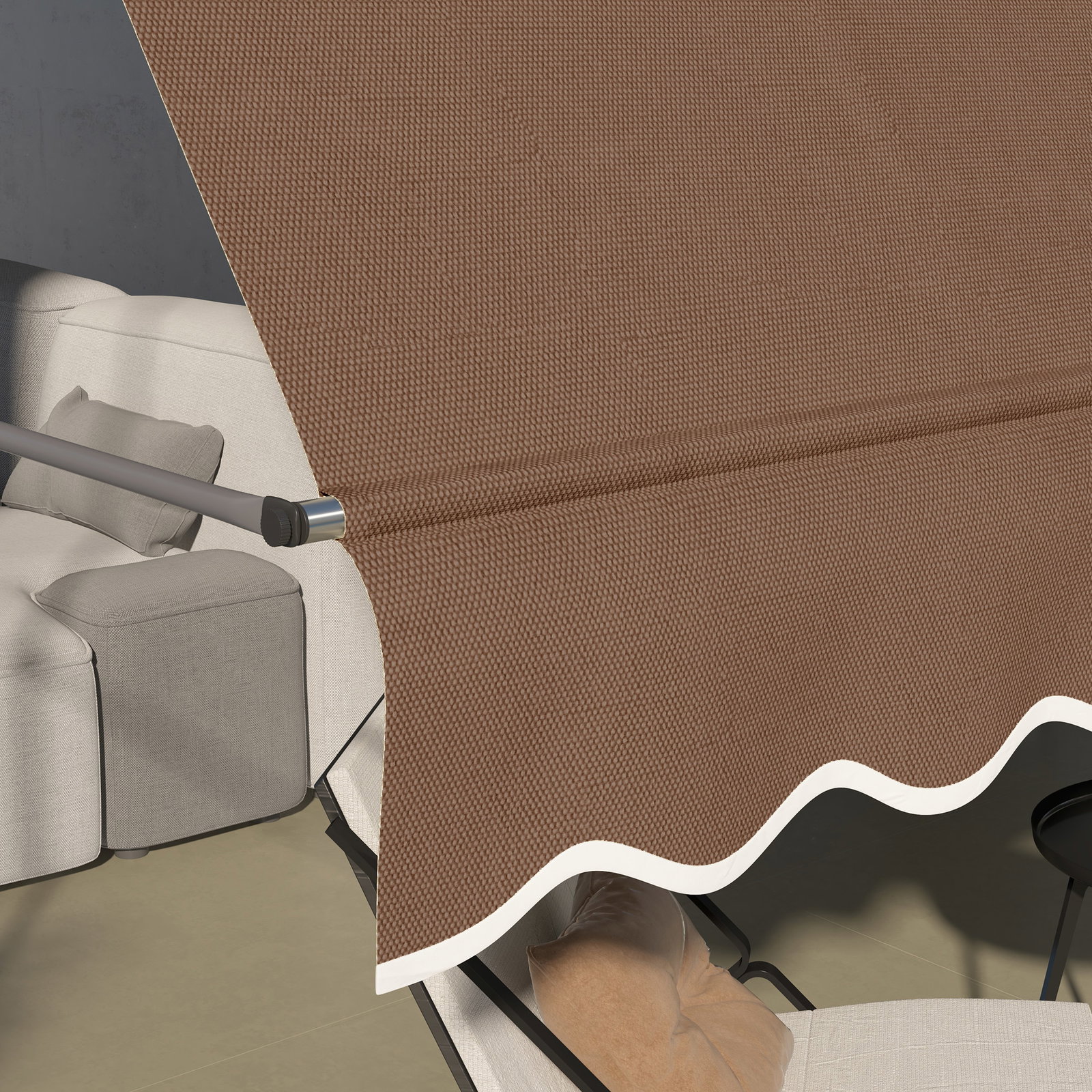 Toldo manual retrátil com manivela 300x120x210-300 cm com altura ajustável impermeável para jardim varanda marrom