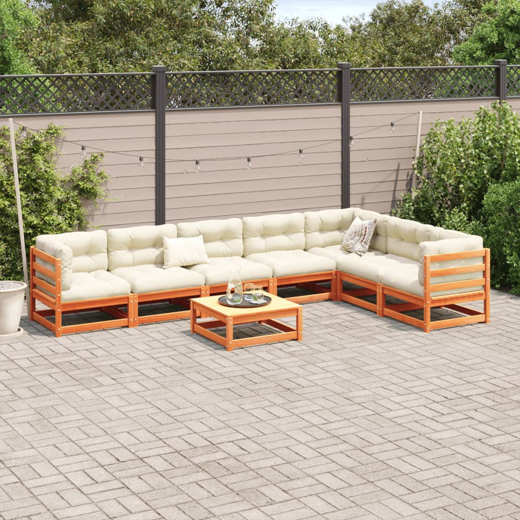 8Pcs conj. sofás jardim c/ almofadões pinho maciço castanho mel