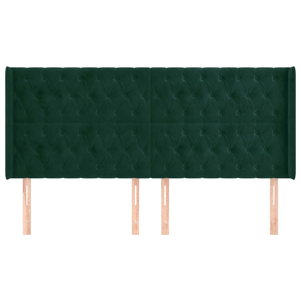 Cabeceira cama c/ abas veludo 203x16x118/128 cm verde-escuro