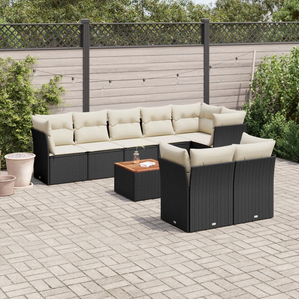 9 Pcs conjunto de sofás p/ jardim c/ almofadões vime PE preto