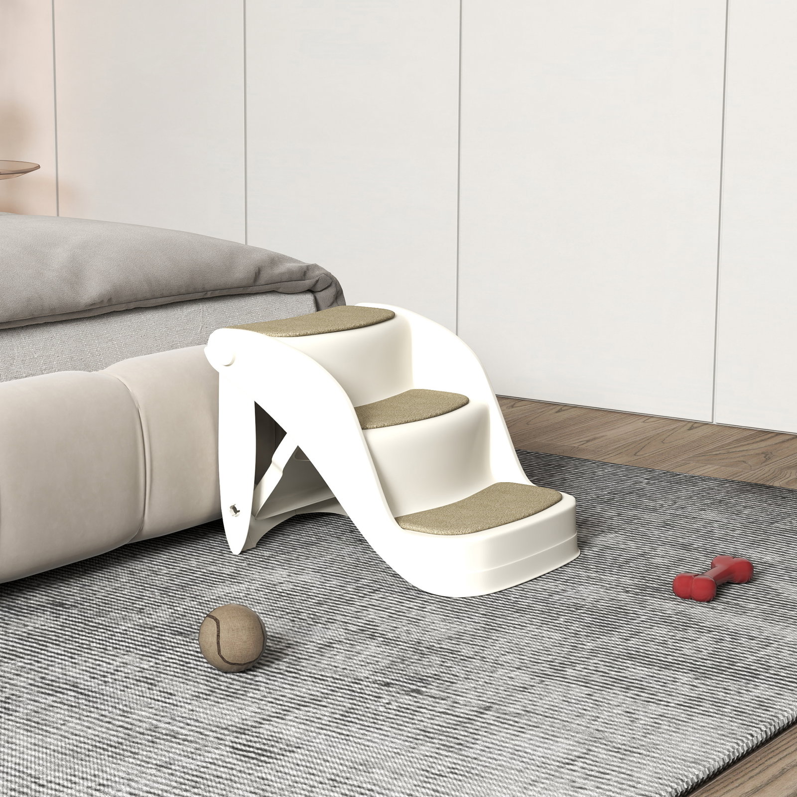 Escada para cães de 3 degraus dobrável escada para animais de estimação com tapetes antiderrapantes 49x38x38cm creme