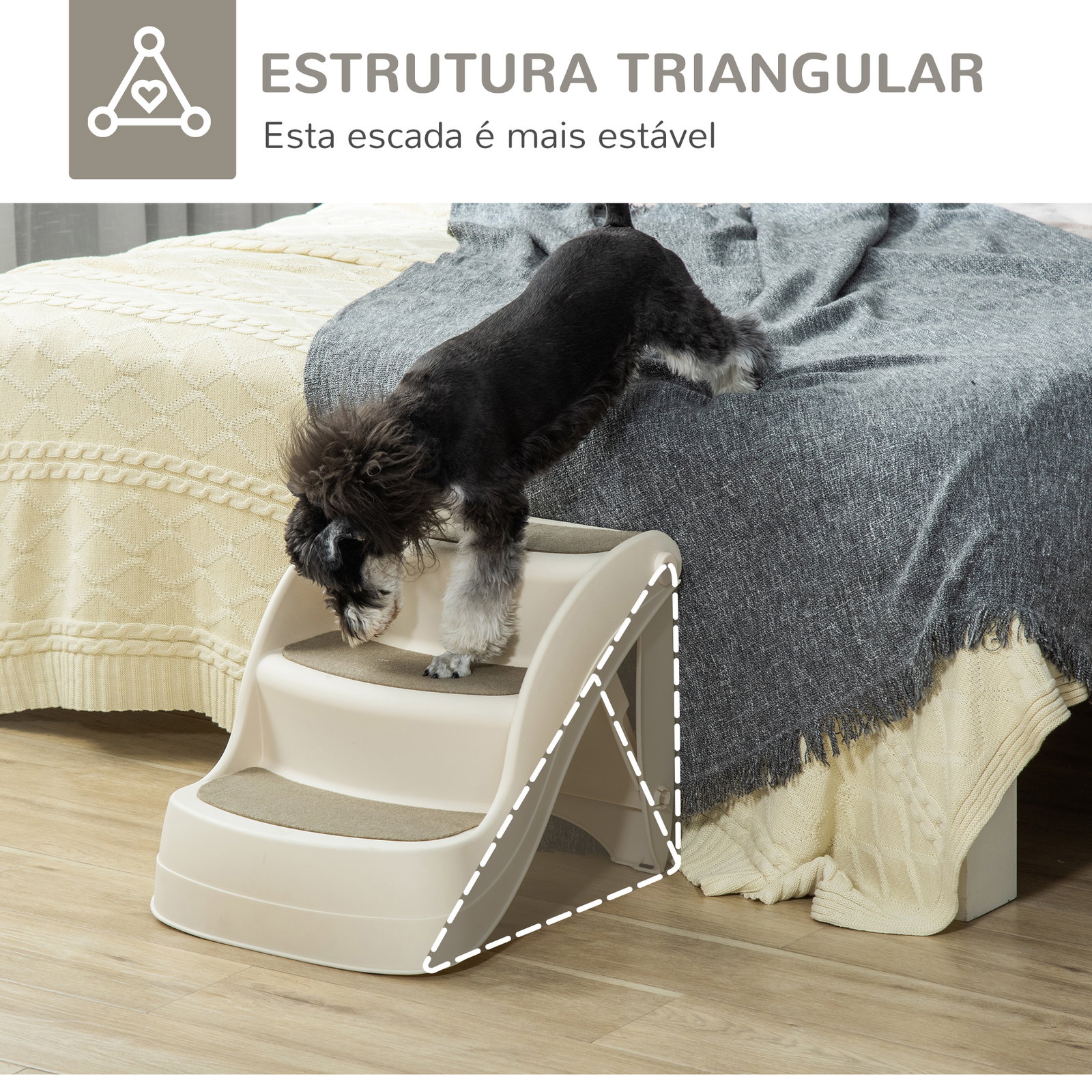 Escada para cães de 3 degraus dobrável escada para animais de estimação com tapetes antiderrapantes 49x38x38cm creme