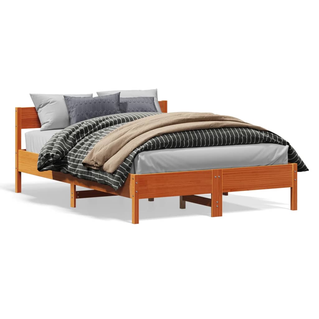 Cama sem colchão 135x190 cm madeira pinho maciça castanho-mel