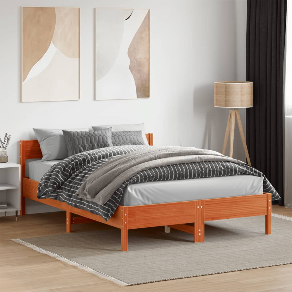 Cama sem colchão 135x190 cm madeira pinho maciça castanho-mel