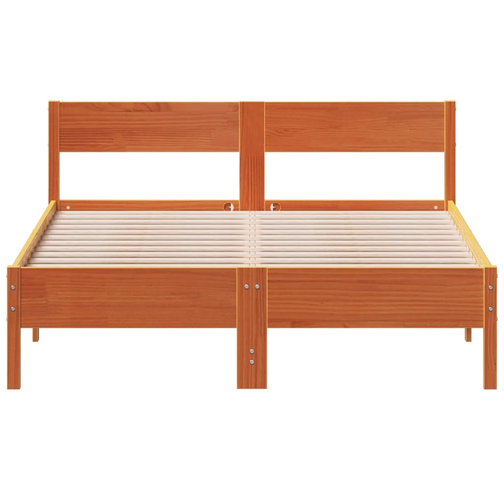 Cama sem colchão 135x190 cm madeira pinho maciça castanho-mel