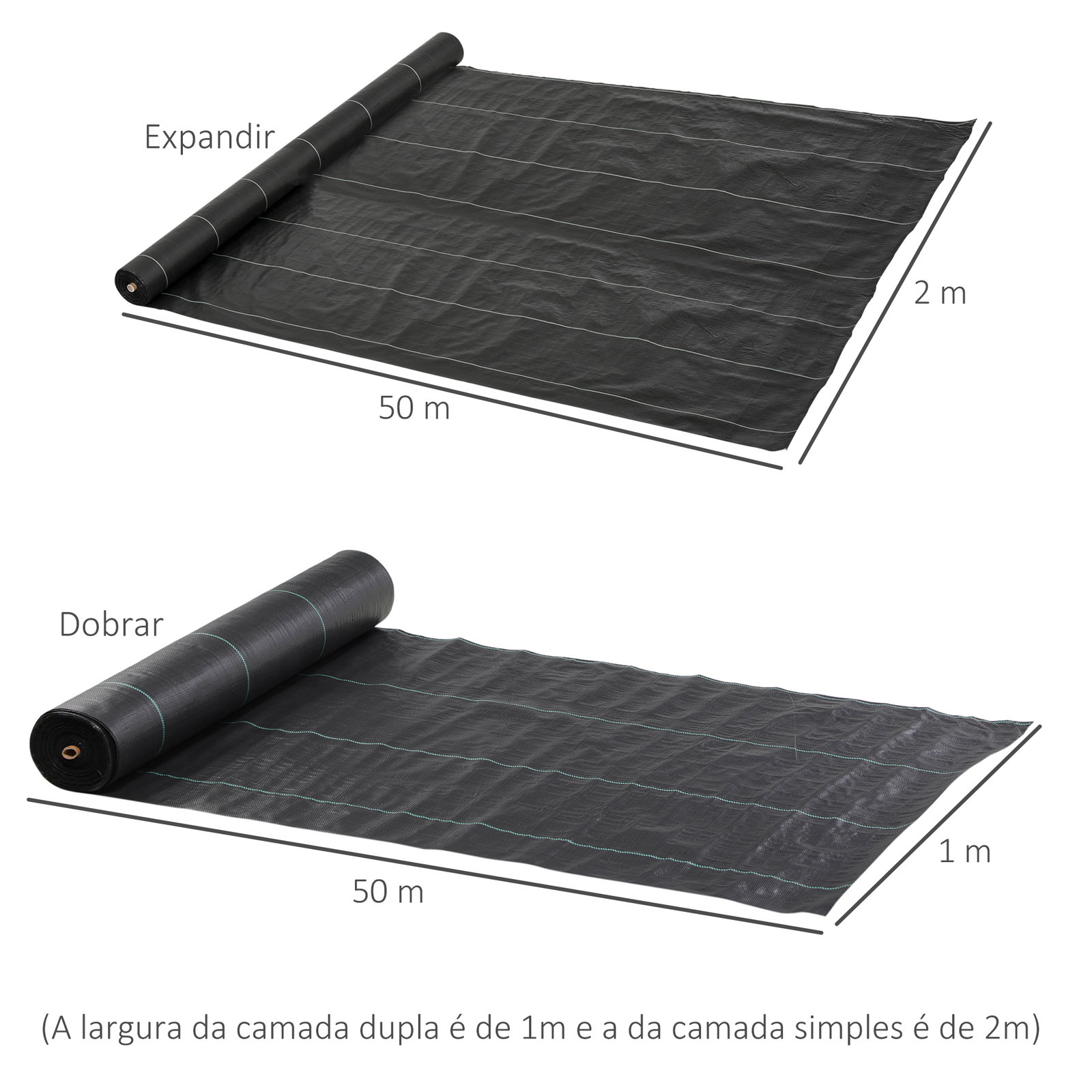 Rolo de malha anti-ervas 2x25 m malha geotêxtil 60 g/m² para controlo de ervas daninhas de jardim malha anti-ervas preta
