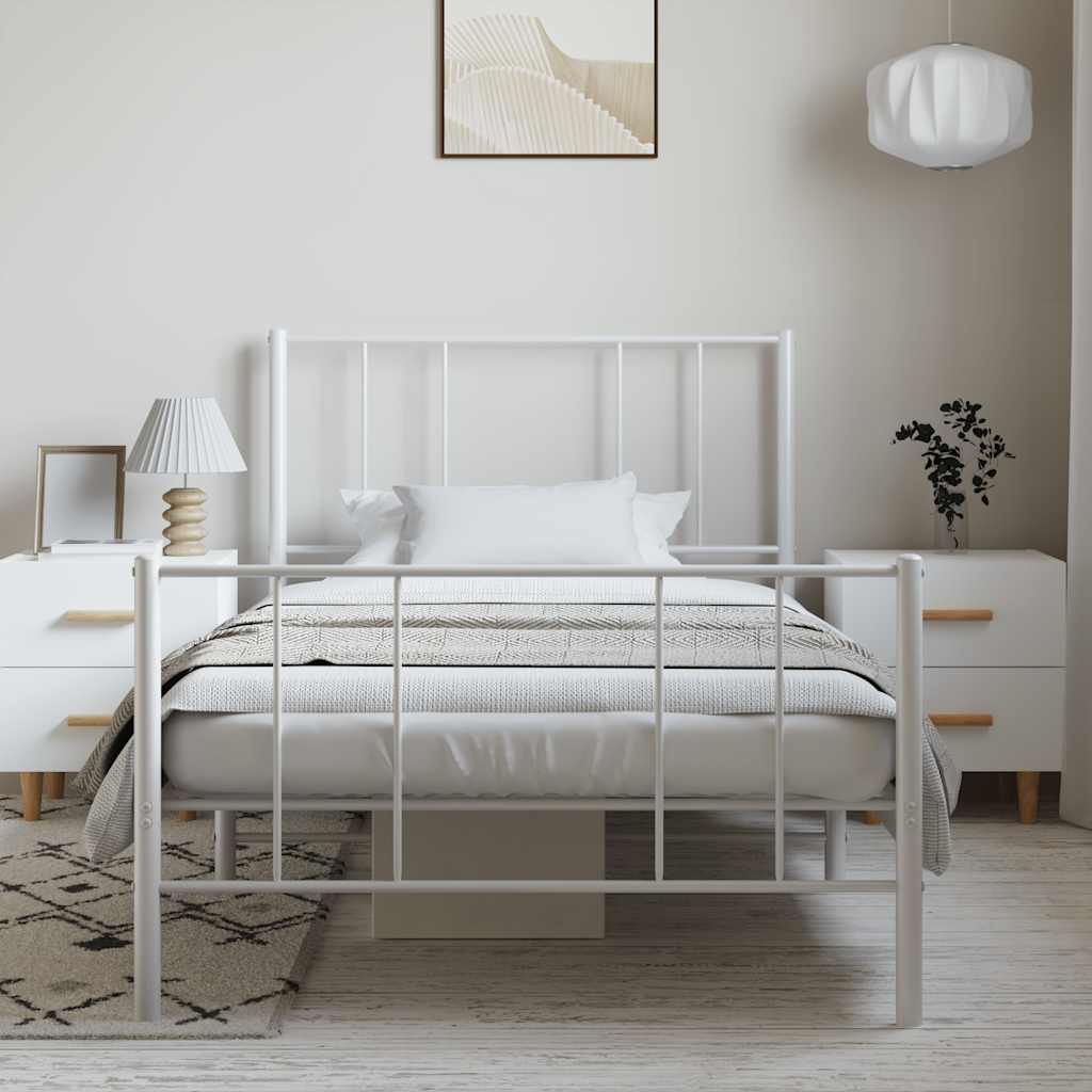 Estrutura de cama com cabeceira e pés 100x200 cm metal branco
