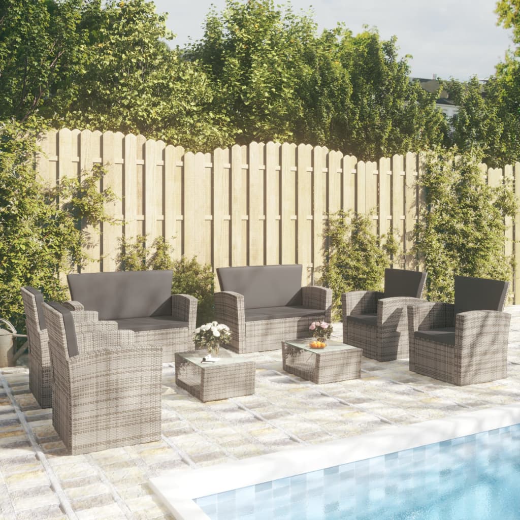 8 Pcs conjunto lounge de jardim c/ almofadões vime PE cinzento