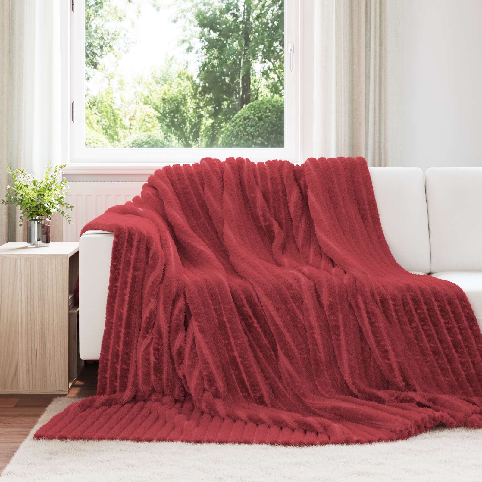 Cobertor vermelho bordeaux 240 x 220 cm lã