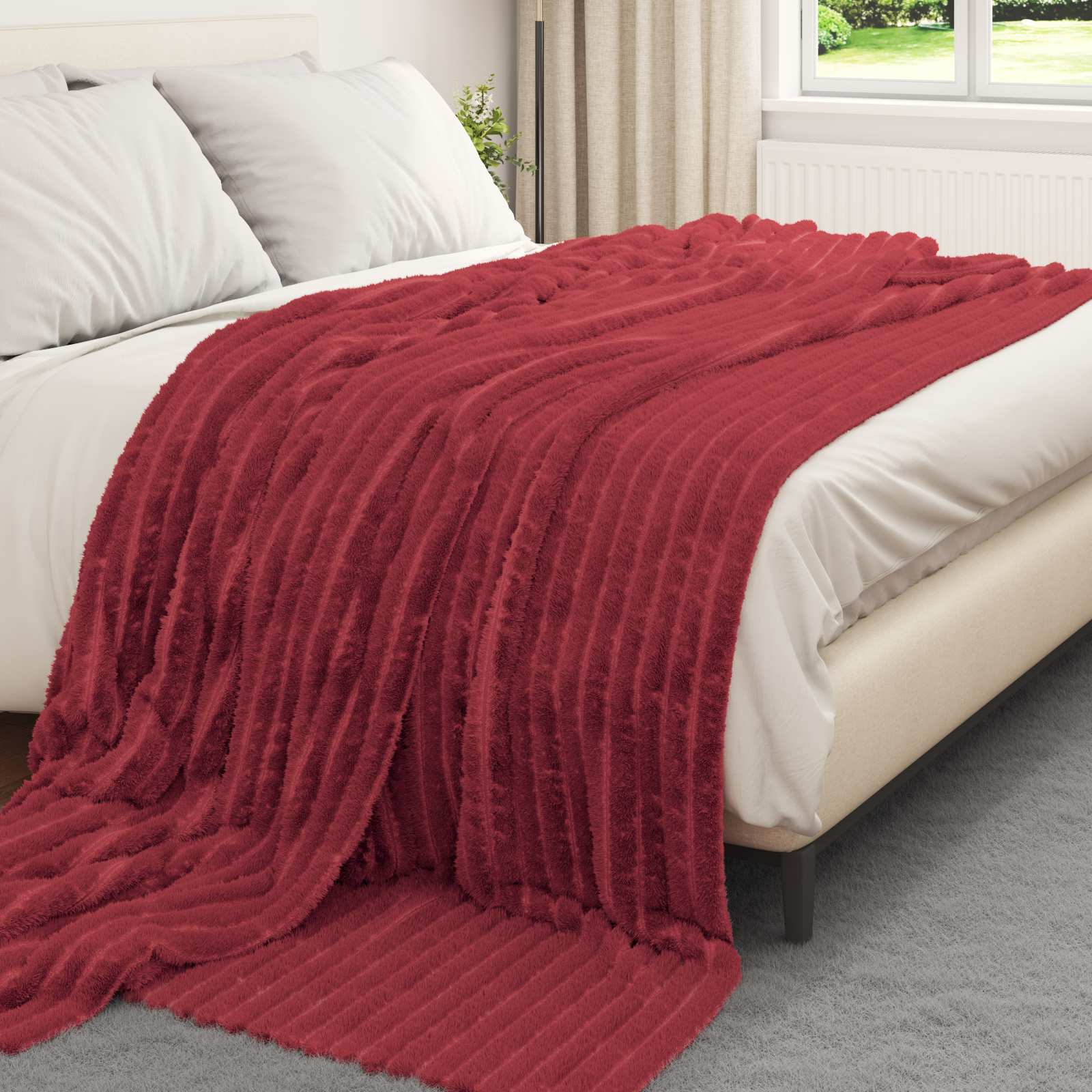 Cobertor vermelho bordeaux 240 x 220 cm lã