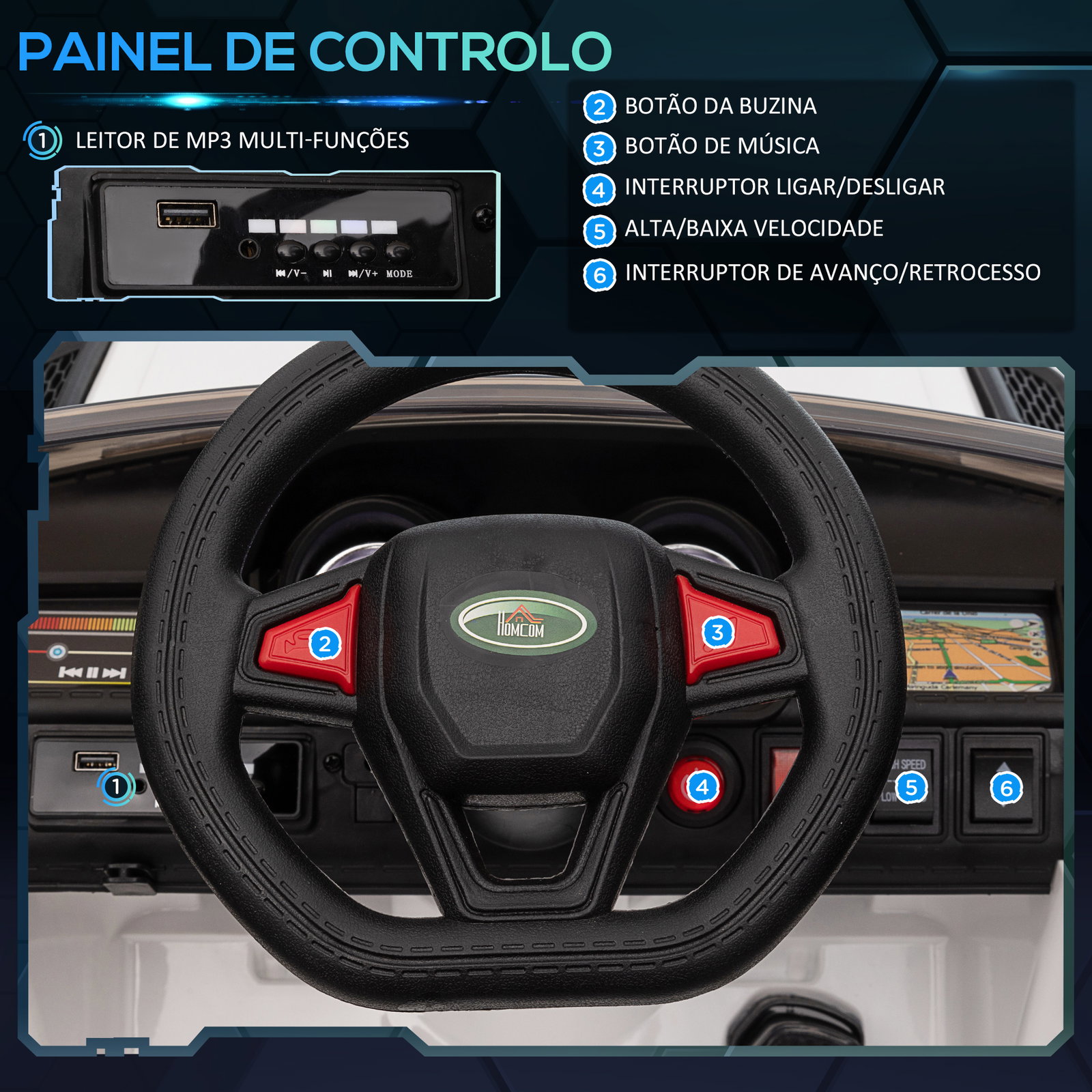 Carro elétrico suv infantil 12v com 2 motores controlo remoto faróis buzina bluetooth música USB e abertura de porta 3-5km/h 110x68x52cm branco