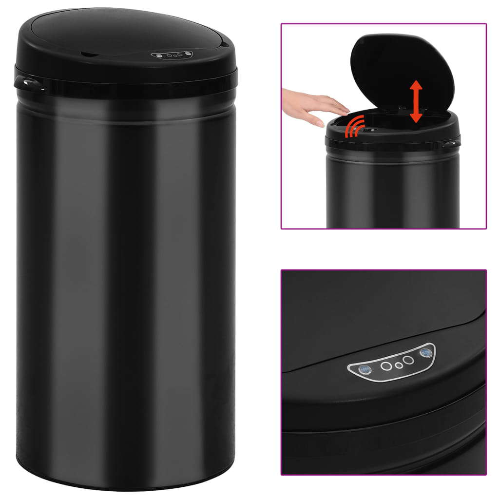 Caixote do lixo com sensor automático 50 l aço carbono preto