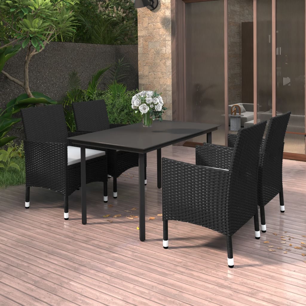 5 Pcs conjunto de jantar p/ jardim c/almofadões vime PE e vidro