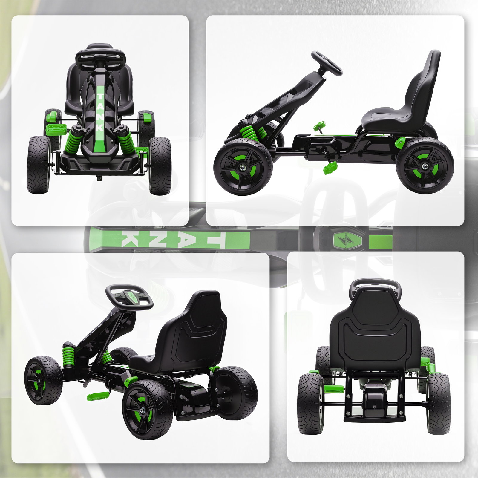 Kart a pedais para crianças com embraiagem automática travão e rodas antiderrapantes em eva 100x59x60,5 cm verde