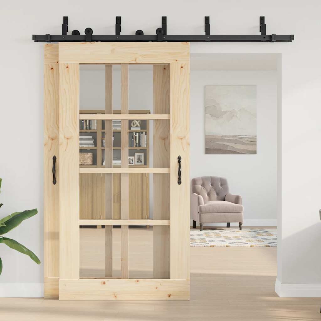 Kit de ferragens para porta deslizante 213,5 cm aço preto
