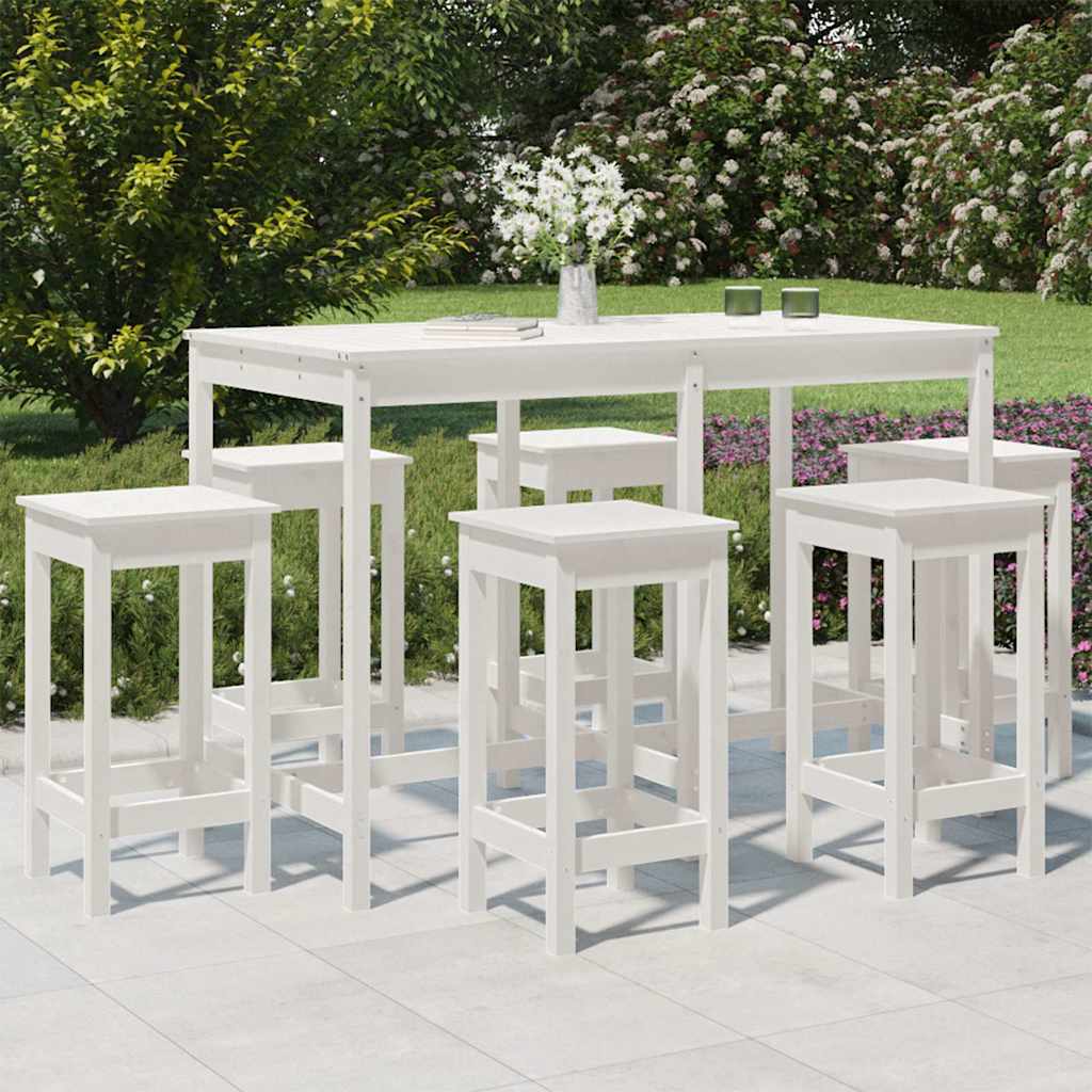 7 Pcs conjunto de bar para jardim pinho maciço branco
