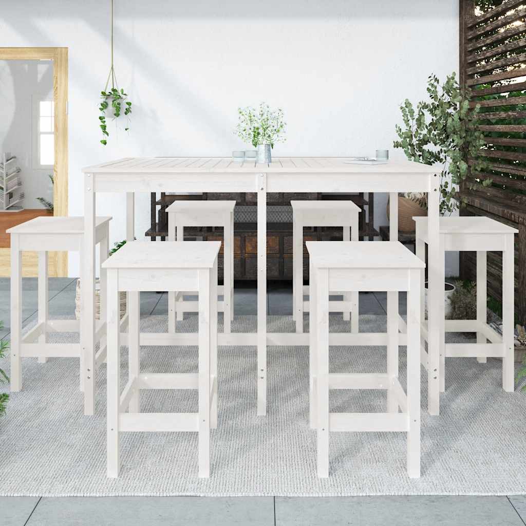 7 Pcs conjunto de bar para jardim pinho maciço branco