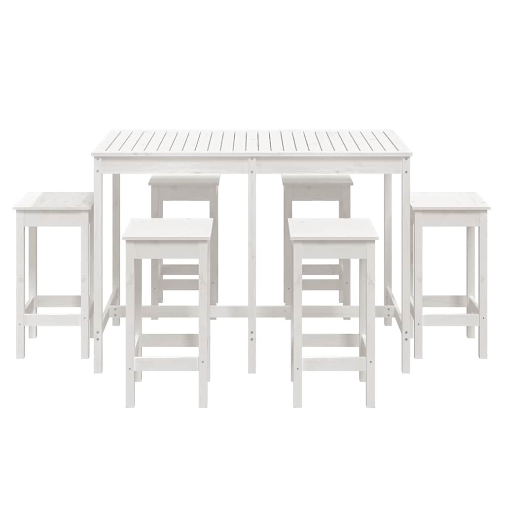 7 Pcs conjunto de bar para jardim pinho maciço branco