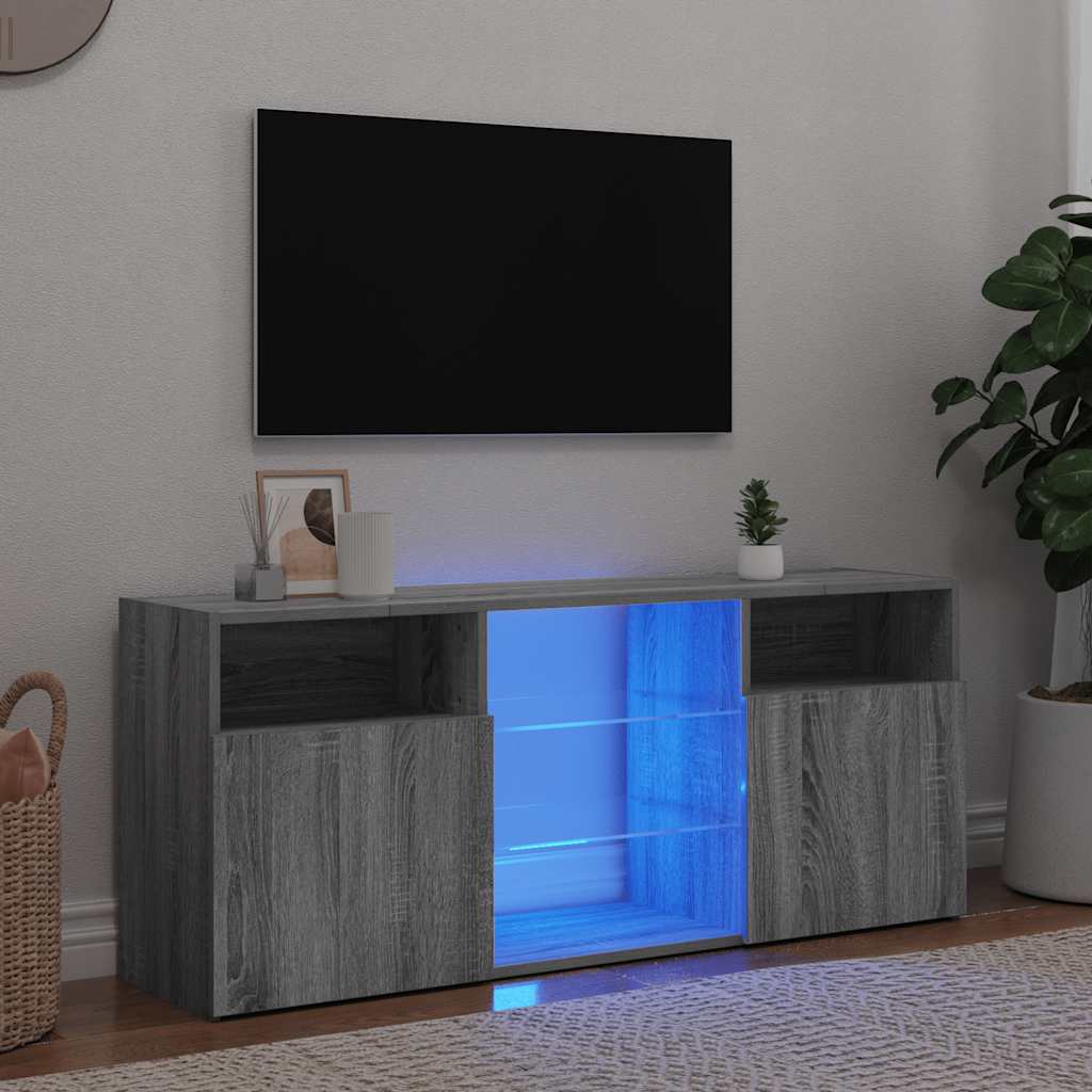 Móvel de TV com luzes LED 120x30x50 cm sonoma cinzento