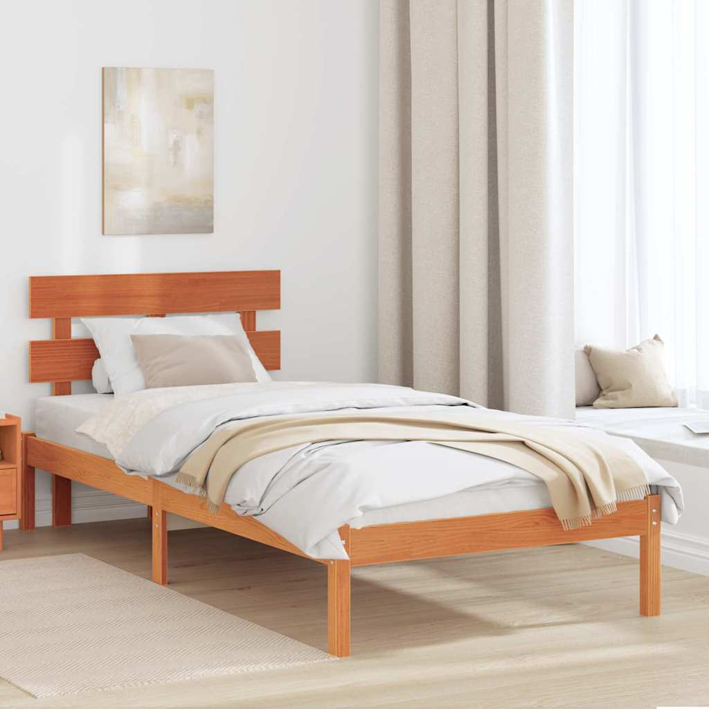 Estrutura da cama castanho 100 x 200 cm madeira de pinho maciça